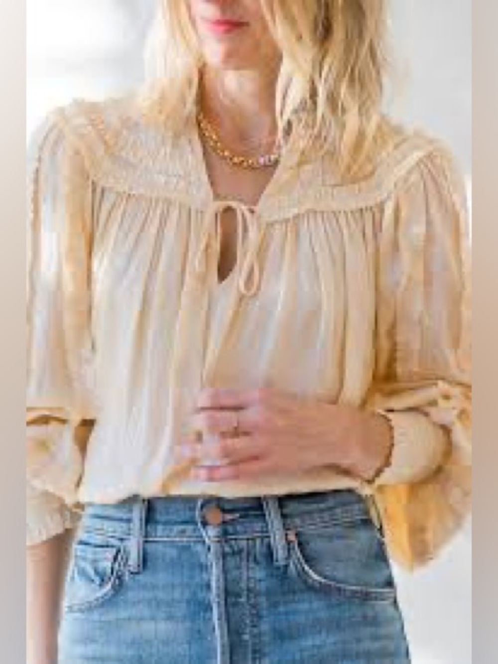 Ulla Johnson Mila Frilly Blouse Satin Puffed Long Sleeve Dawn Ivory Cream Size 2